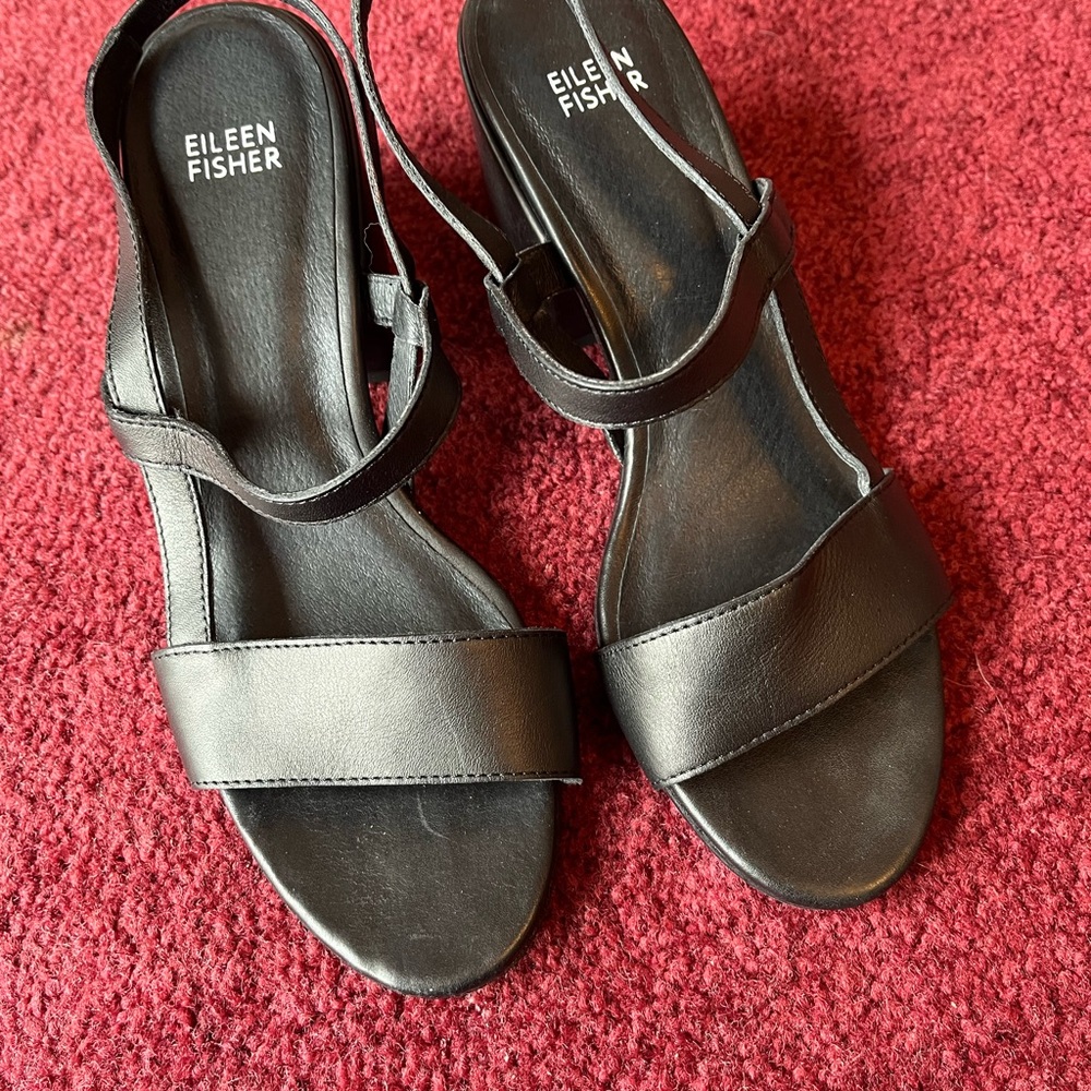 Eileen Fisher Black Leather Slingback Sandals